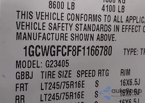 2015 Chevrolet Express 2500 Work Van z USA, uszkodzony, nr VIN 1GCWGFCF8F1166780